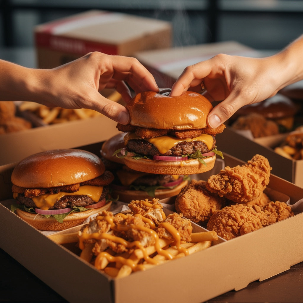 The Smash King family meal boxes and bundles - Smash Box, Zinger Box, Family Feast with burgers, loaded fries and drinks